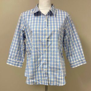 NWT LL BEAN Wrinkle Free Plaid Oxford 3/4 Sleeve Button Up Shirt